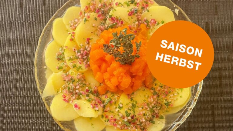 Kartoffelcarpaccio mit Kuerbiswuerfeli herbst