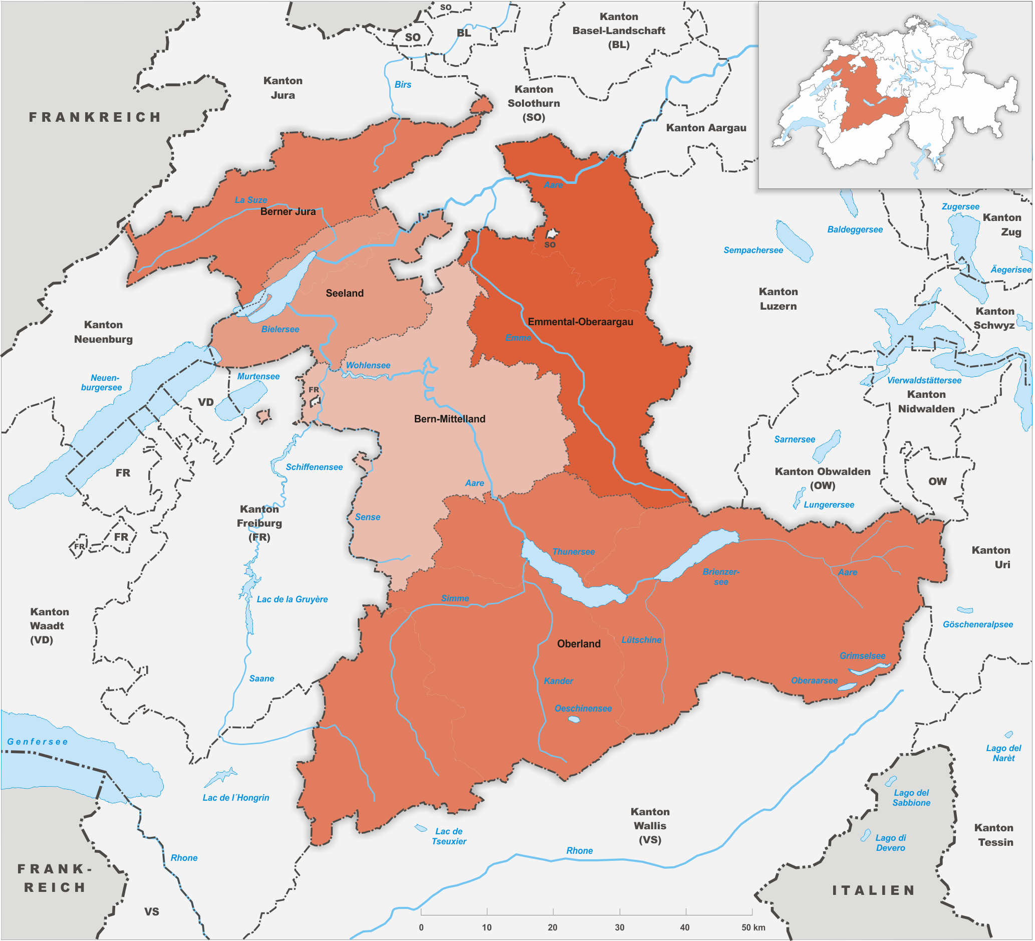 Karte Kanton Bern Verwaltungsregionen 2022